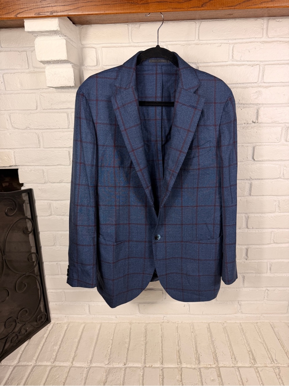 L.B.M. 1911 Tailored 52R Blue Windowpane Wool Sport Coat Blazer Made Italy